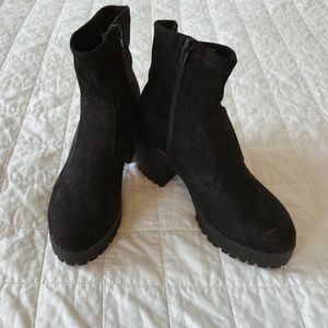 black suede wedge booties